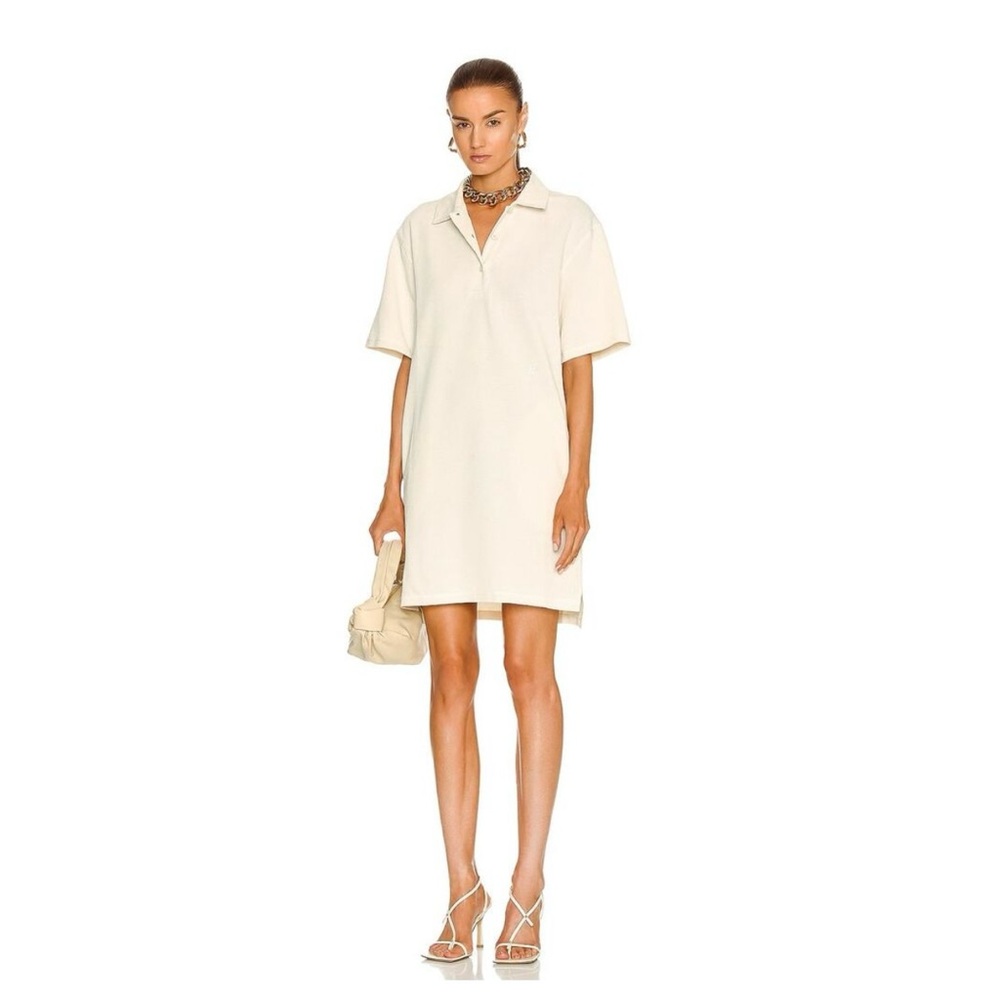 Helmut Lang Ivory Waffle Knit Collar Pockets Mini Polo Shirt Dress XS NWT